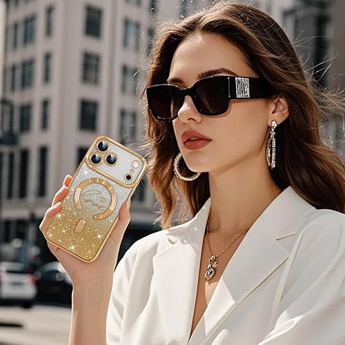 Vista 238 de Fiyart - Funda transparente magnética con purpurina para iPhone 12 para mujeres, con grabado "Love" metálico, protección para cámara y antigolpes