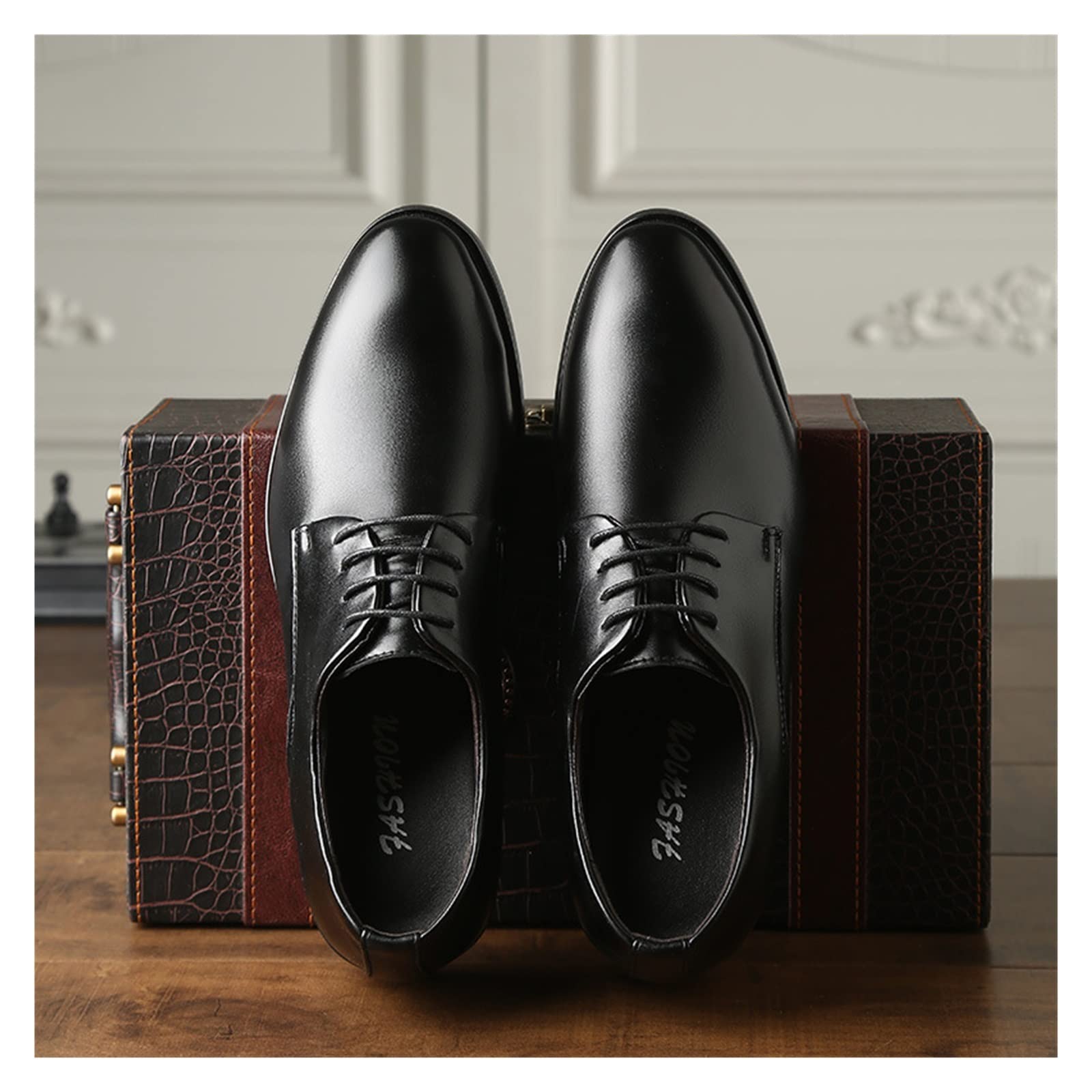 CARZE Scarpe da Lavoro in Pelle da Uomo Nero Classico Abito da Cerimonia Scarpe da Uomo Casual Scarpe a Punta Tonda Scarpe da Uomo in Pelle Scarpe Eleganti da Uomo(44)