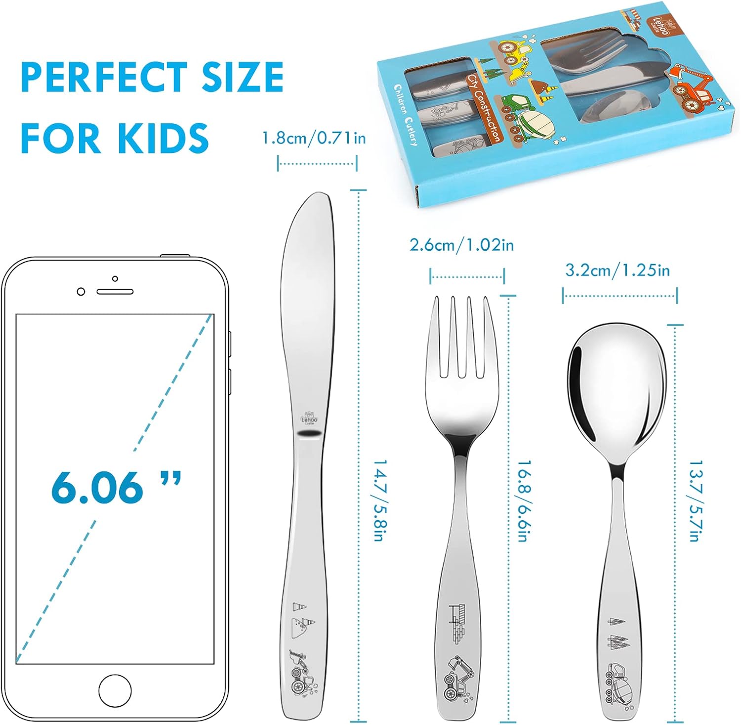 Lehoo Castle Toddler Kids Cutlery Set, 6 Pcs Stainless Steel Travel Camping Baby Cutlery Sets, 2 x Forks, 2 x Spoons - Image 3