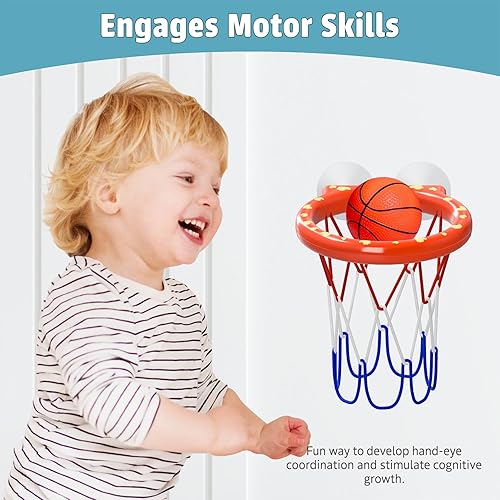 Miniatura 5 de MARPPY Juguetes de baño aro de baloncesto para bañera para niños pequeños y niños, juguete de ducha sin moho con 4 bolas sin agujeros, divertidos