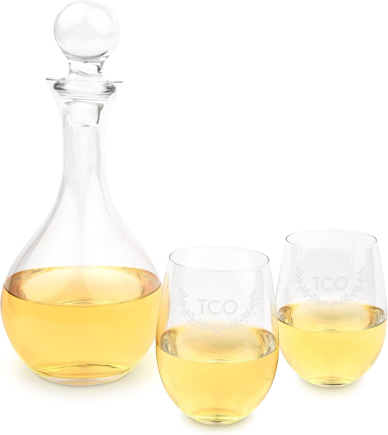 Weddingstar Custom Engraved Glass Decanter Gift Set with Wine Glasses - Woodland Monogram