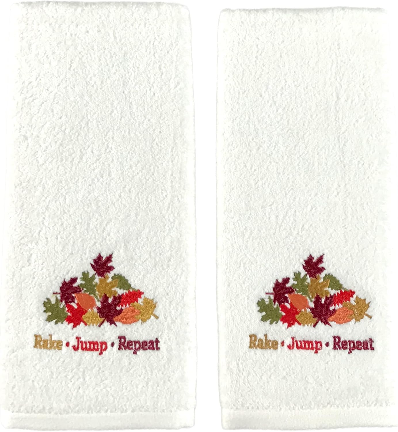 Fall Hand Towels Colorful Leaves Fun Saying Embroidered
