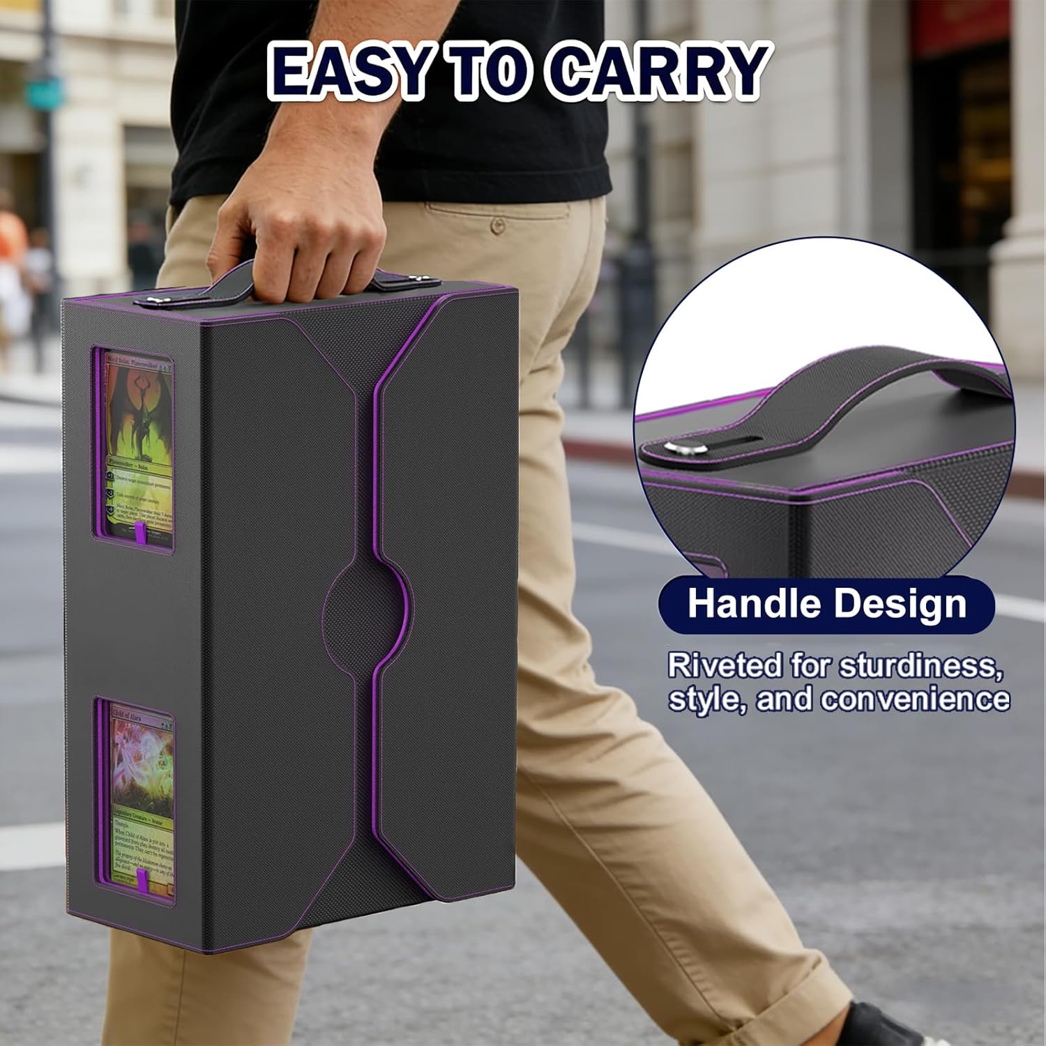 Commander Deck Box for MTG, 4-Deck Modular Card Case with Dice Tray Holds 400+ Double-sleeved Cards, Portable Trading Cards Storage Box 35PT Magnetic Holders Dividers Display Window for TCG/EDH