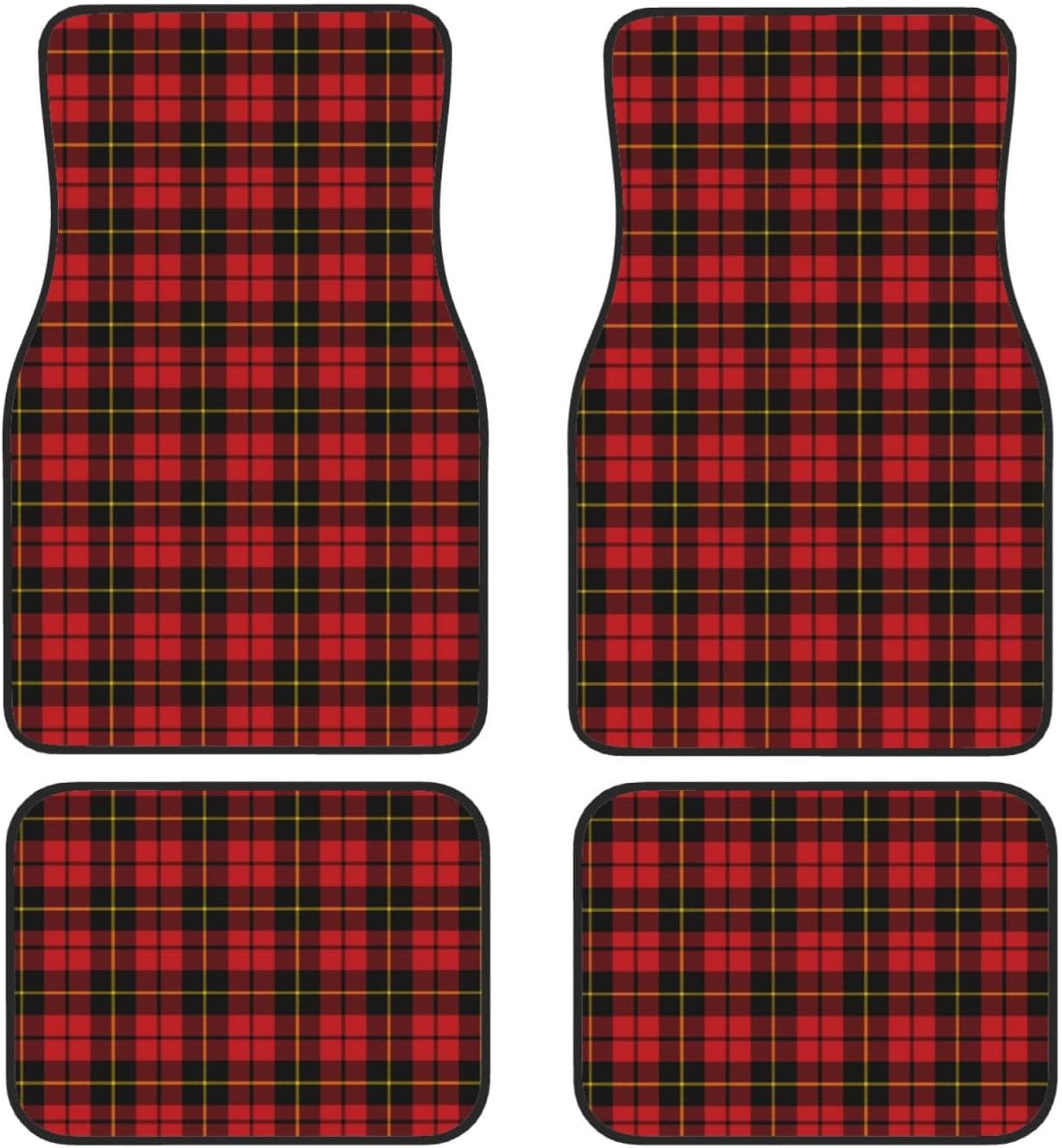 Car Front Rear Floor Foot Mats SmallPlaidWallacRed