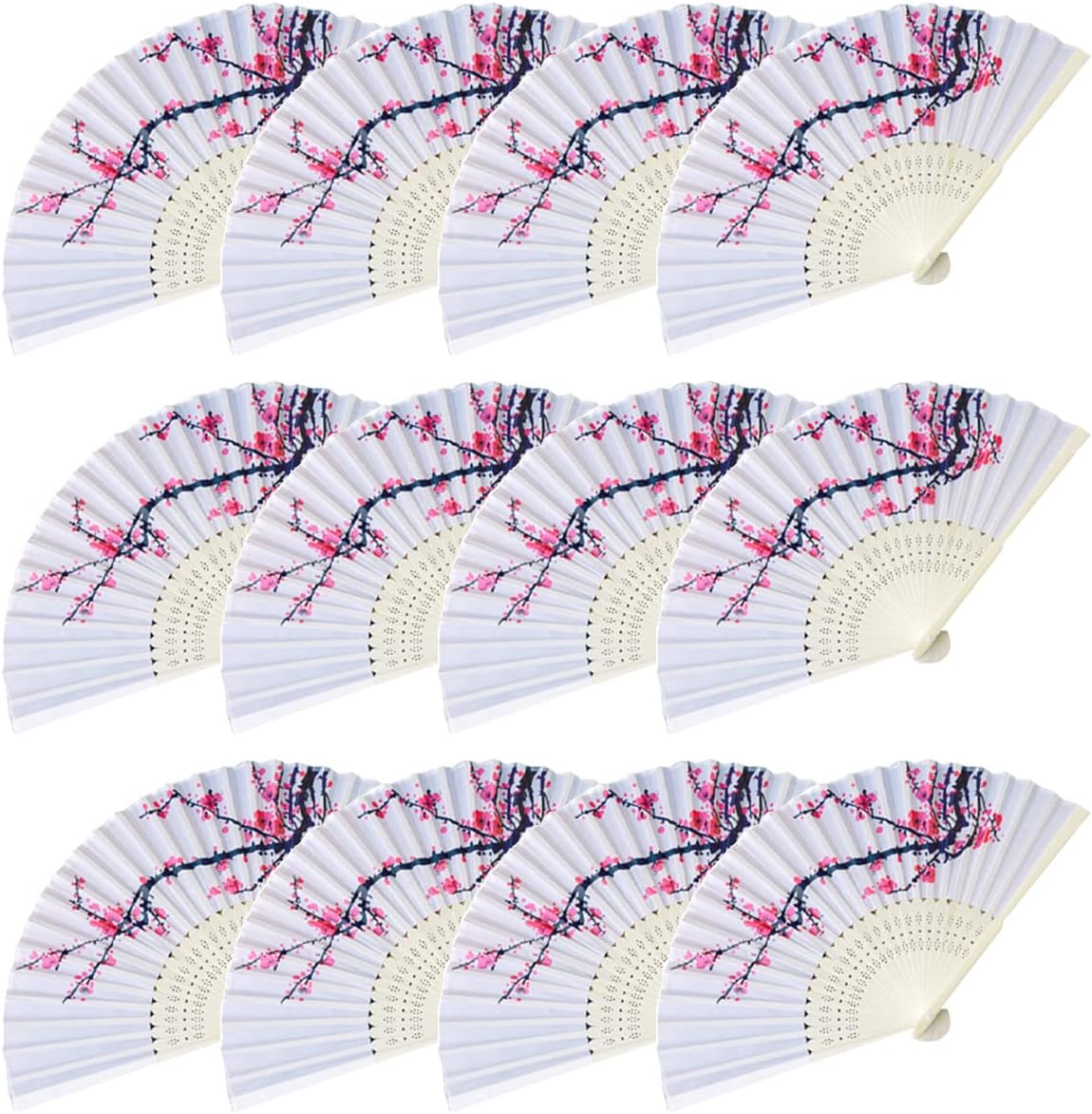 LEFTSTARER 12Pcs Cherry Blossom Folding Hand Fan, Japanese Chinese Cherry Blossom Decor Fan, Decorative Folding Fans for Hibachi Party Mulan Party Decorations Favors (20 pcs)