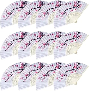 LEFTSTARER 12Pcs Delicate Cherry Blossom Folding Hand Fan Japanese Chinese Decor Fan Paper Fans Party Performance Dancing Wedding Decorations Favors Gifts (12 pcs Cherry Fans)