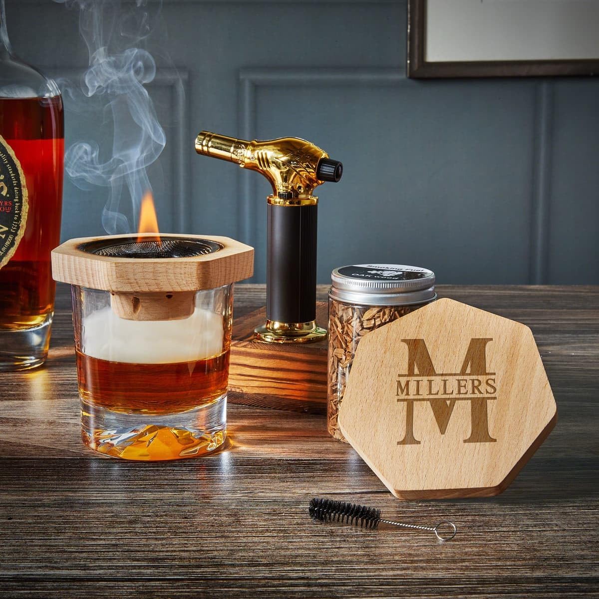 Engraved Cocktail Smoker Kit with Torch - Black Diamond 5pc Cocktail Set
