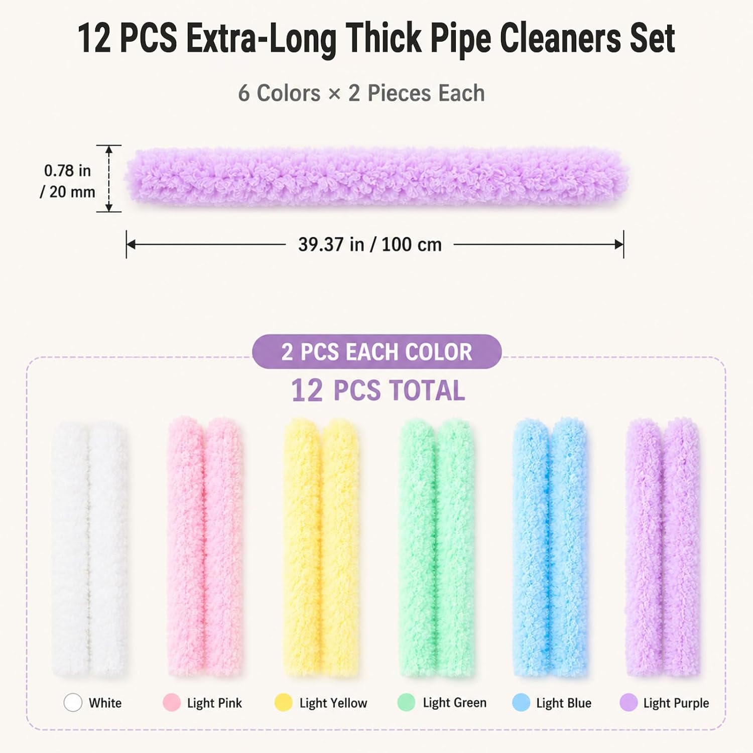 zhidiloveyou 12PCS Thick Pipe Cleaners Craft, 6 Colors, 20mm x 39.37 Inch image 2