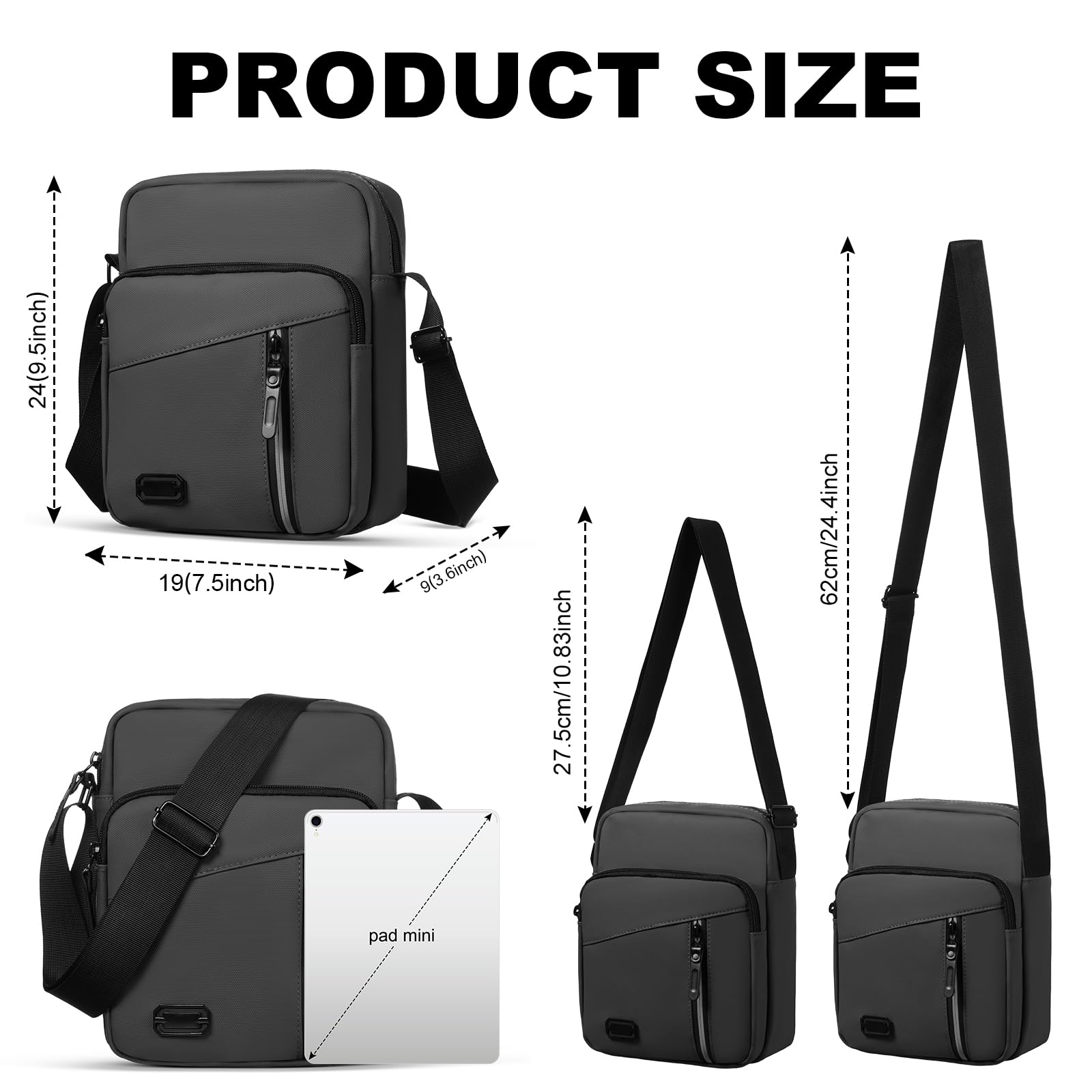 Aucuu Borsello Tracolla Casuale da Uomo, Borsa a Spalla di Grande Capacità, Messenger Impermeabile, Multitasche per Lavoro Viaggio Quotidiano