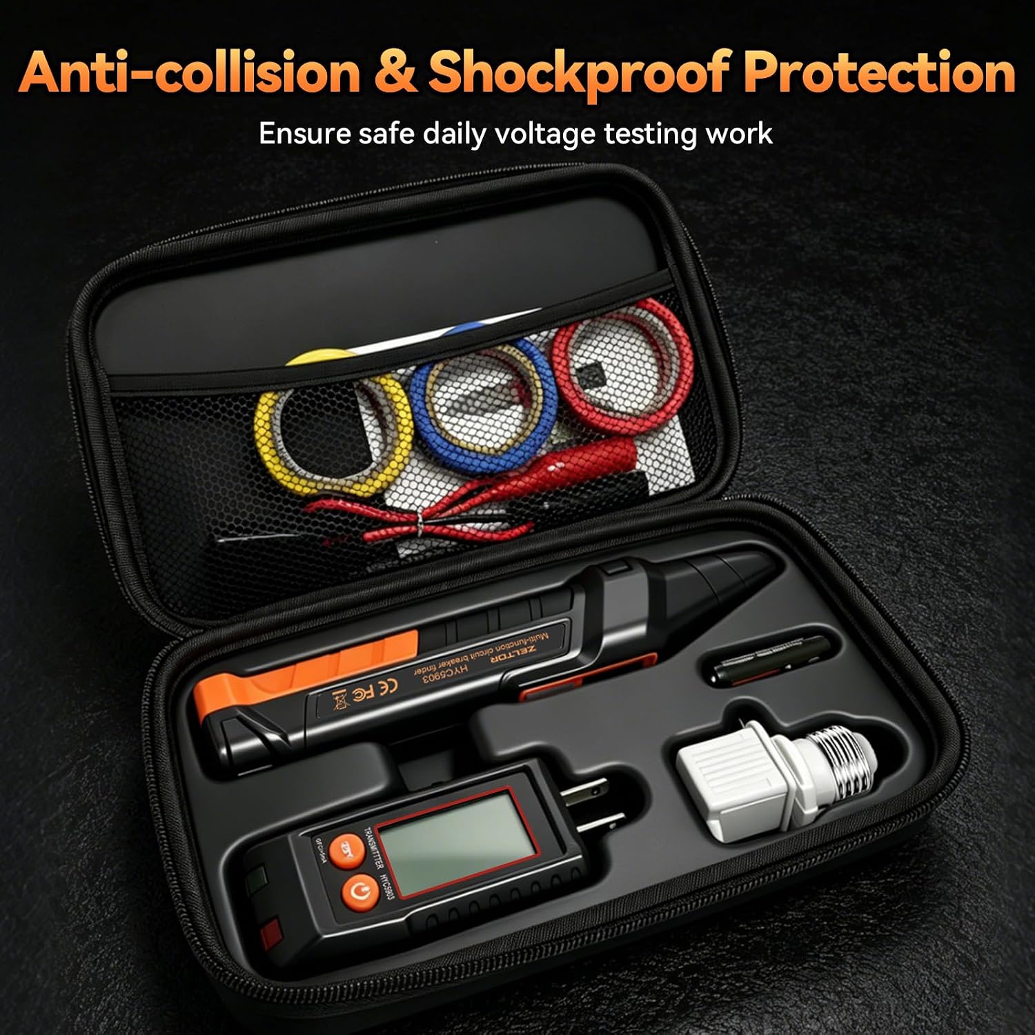 Circuit Breaker Finder with LCD Display & Flashlight, GFCI Outlet Tester,NCV Non-Contact Voltage Test, Electrical Tester, Adapters and Storage Case，Matte Black