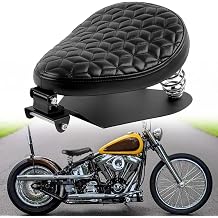 DREAMIZER Motorcycle Solo Seat w/Spring-mounted Base Black Universal Diamond-Stitch Front Bobber Seat Compatible with Sportster Dyna Chopper and More