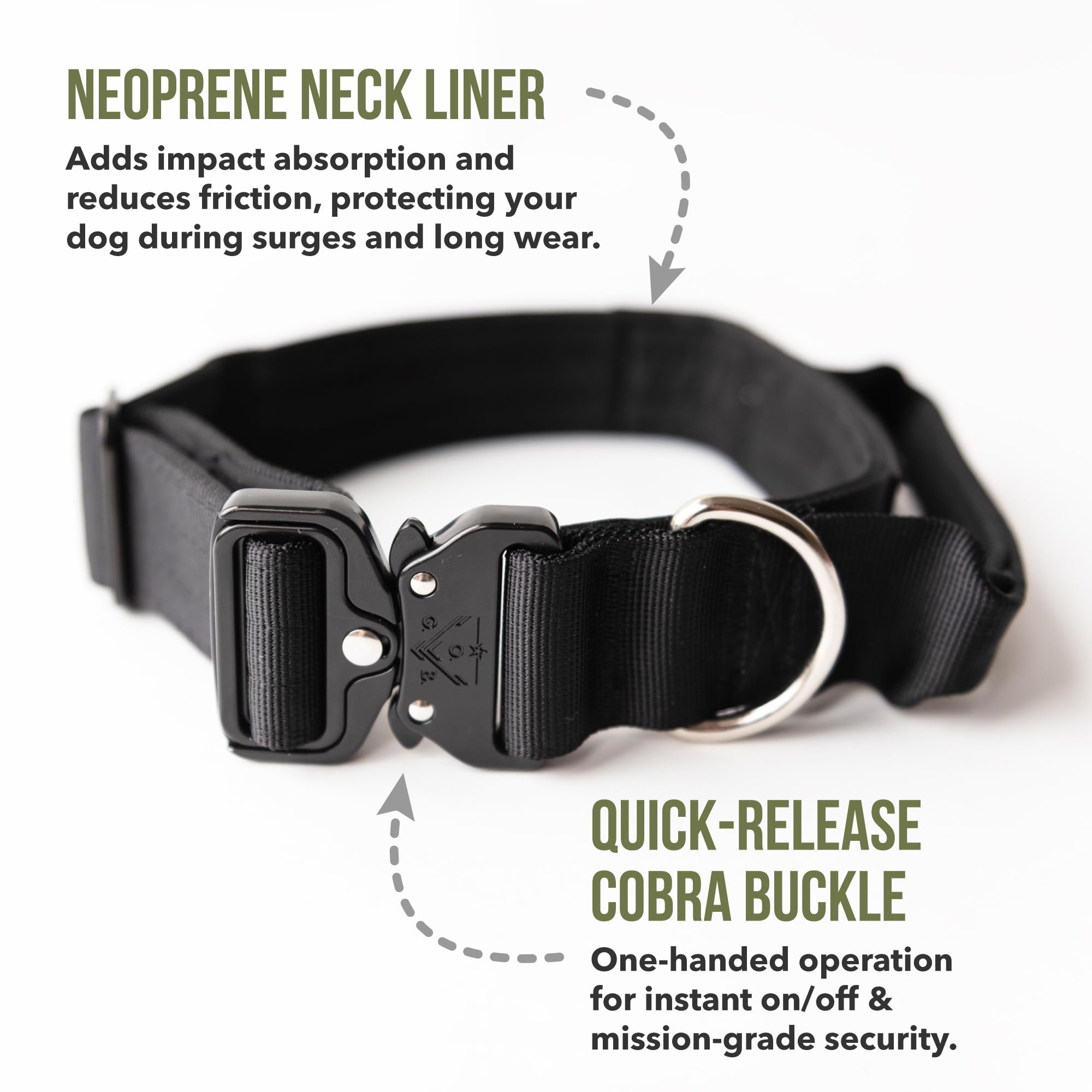 Operation Good Boy Collar táctico (negro) – Duradero y fuerte – Incluye hebilla de liberación rápida y mango de grado militar