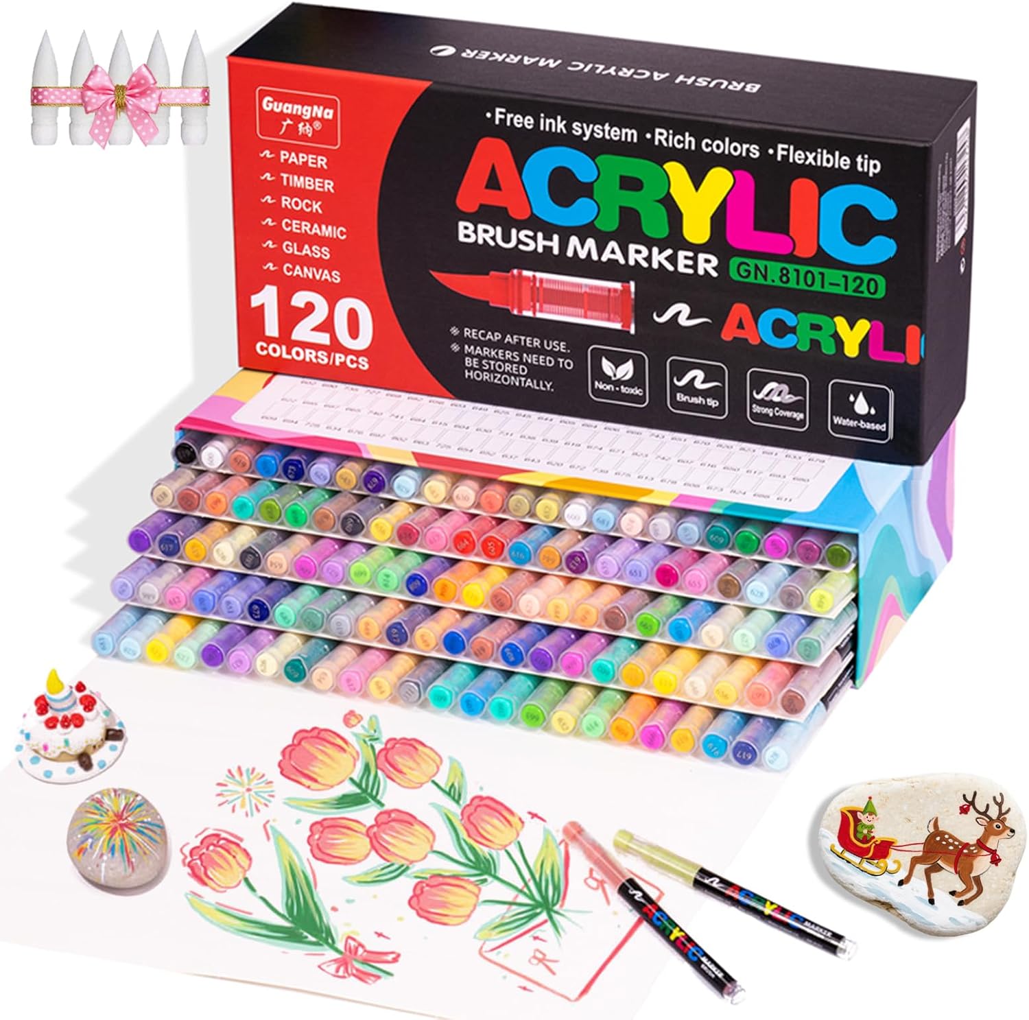 120 Color Paint Markers, Soft Brush Tip Acrylic Paint Pens, Quick-Drying Waterproof Markers for Canvas, Rock, Wood, Stone, Glass, Ceramic, Fabric Painting