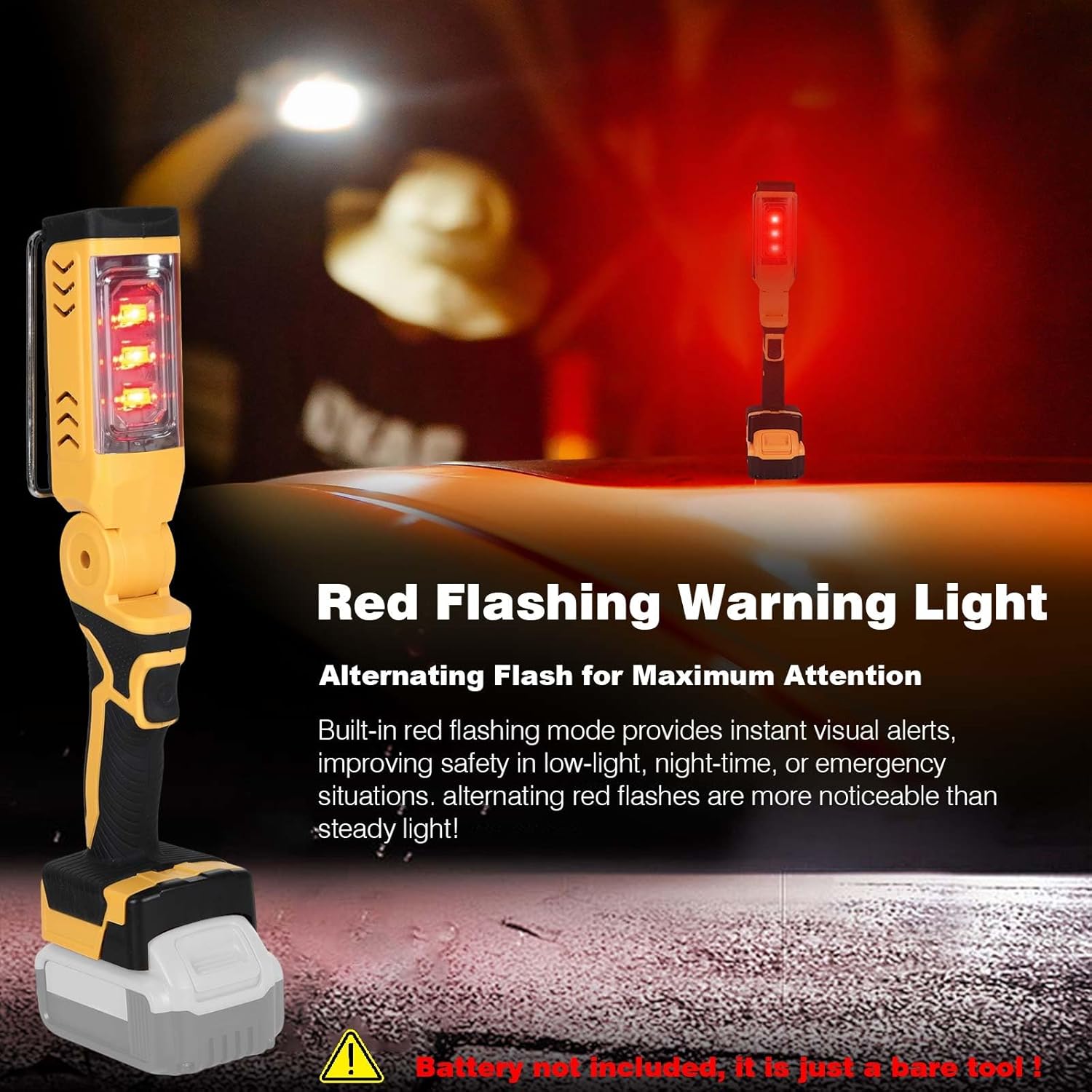 Cordless LED Work Light Compatible with Dewalt 20V Battery, 18W 6500K Flashlight, Adjustable Head, with Low Voltage Protection, USB & Type-C Charging Port, for Camping Emergency (Not Battery)