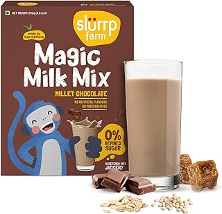 Magic Milk Mix Powder | Millet Chocolate Drink for Kids & Adults | No Refined Sugar, High Calcium & Fiber | Tasty, Easy to Digest & Nutritious Beverage | 8.82 Oz (250g)