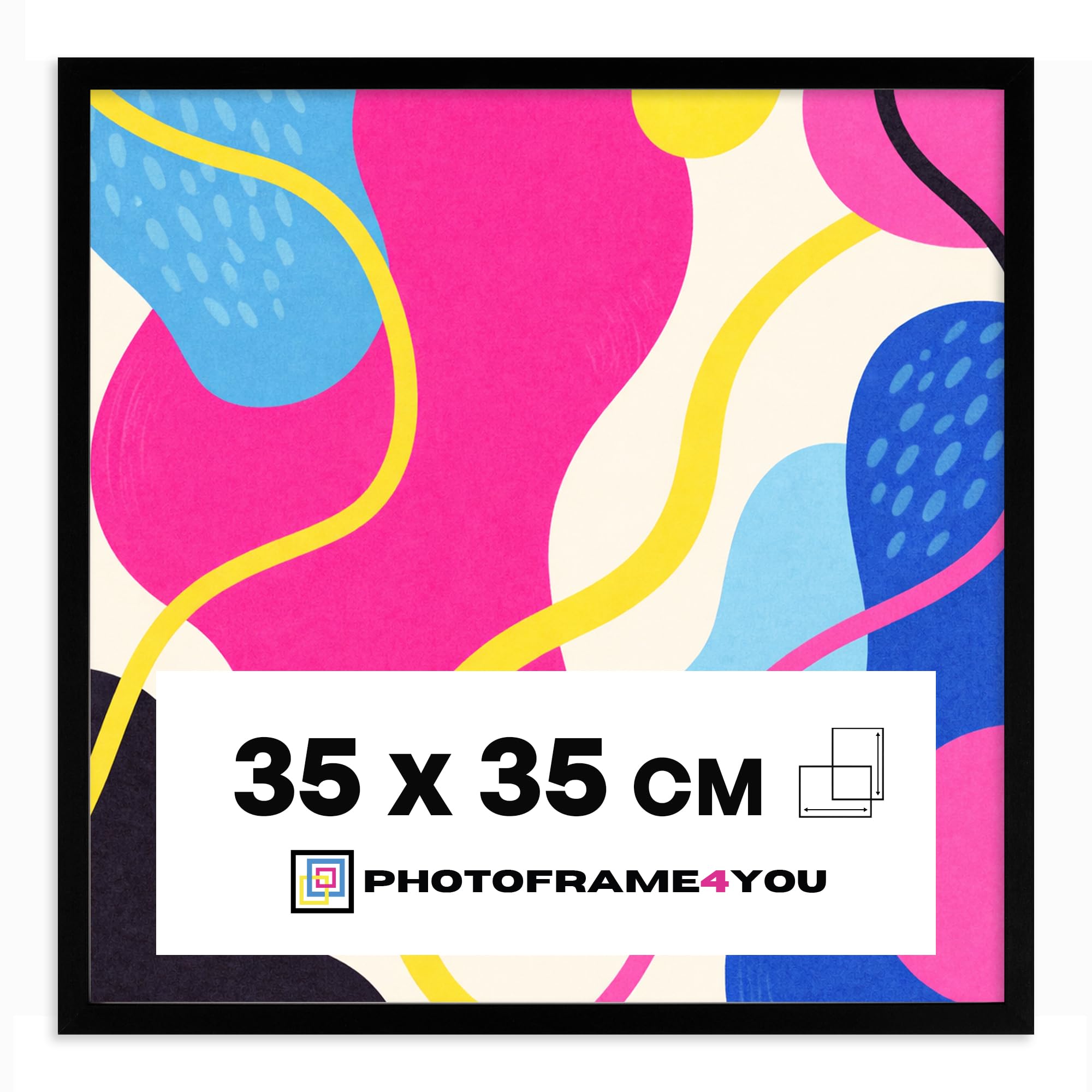 Photoframe4you - Black Photo Frame 35x35 cm / 13,8x13,8 in. - Shatterproof Acrylic Glass - Minimalist MDF Wall Hanging for Posters, Puzzles, Certificates & More - Modern Decor - Arco