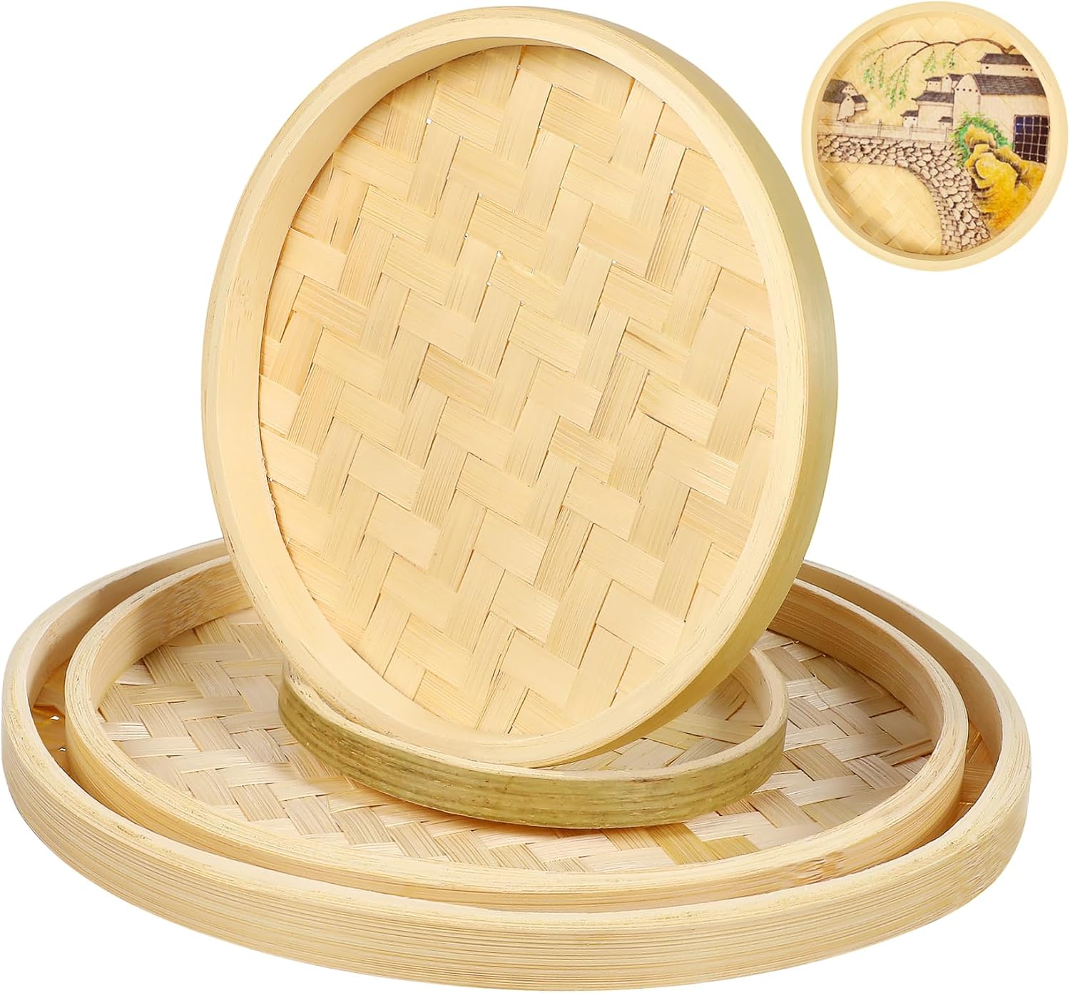 Toyvian 4pcs Bamboo Dustpan Handmade Rattan Woven Storage Plate Woven Tray for Chinese Kitchen Decor DIY Painting