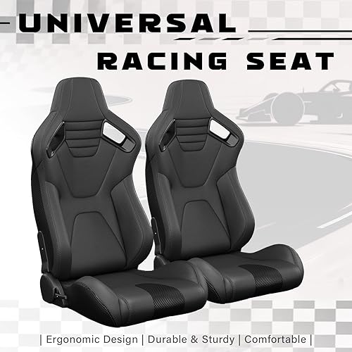 Miniatura 10 de 2 asientos universales ajustables de carreras con deslizadores dobles, asientos de cubo reclinables, 1 par de asientos deportivos para vehículos