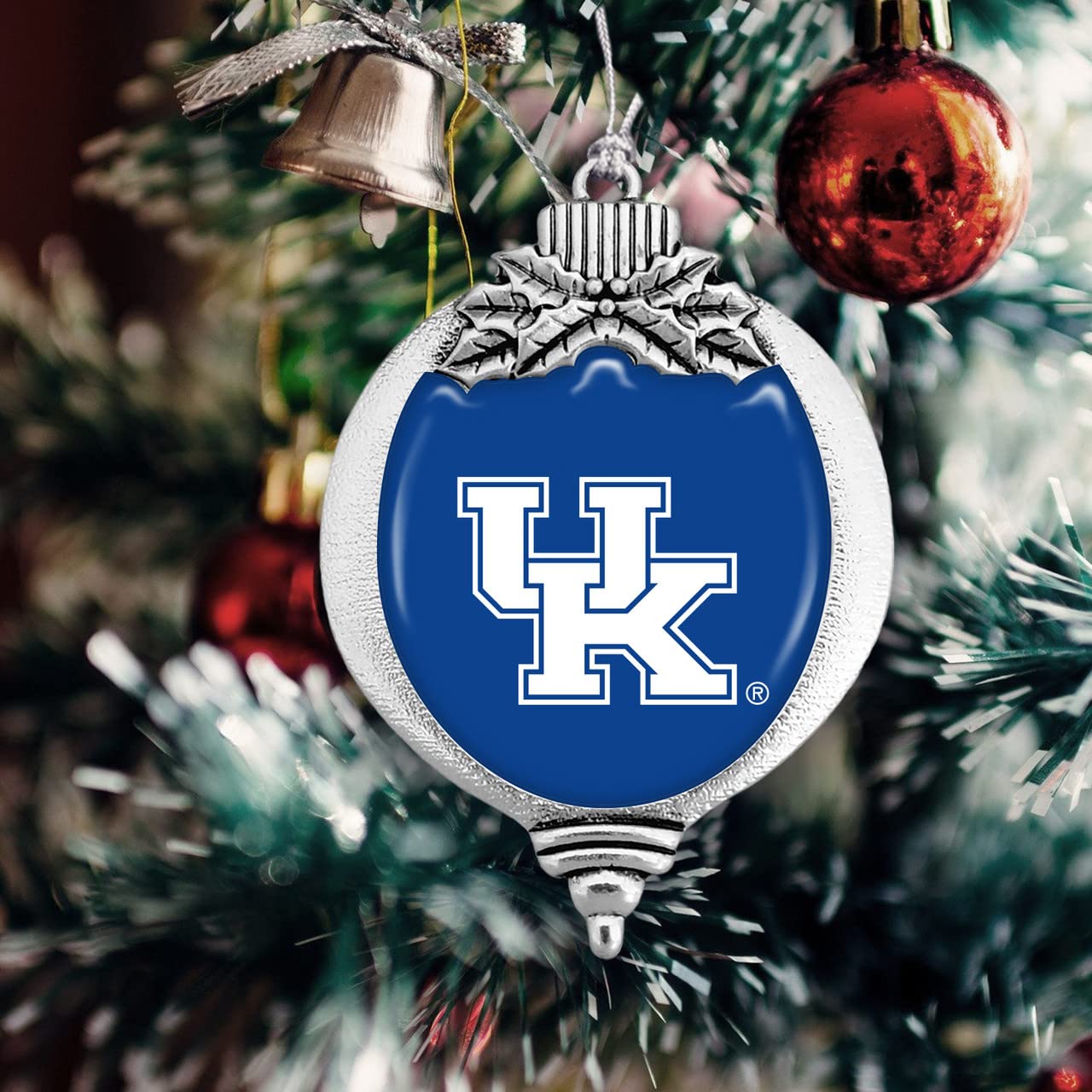 Kentucky Wildcats Bulb with Team Logo Silver Metal Christmas Ornament Gift Tree Decoration UK
