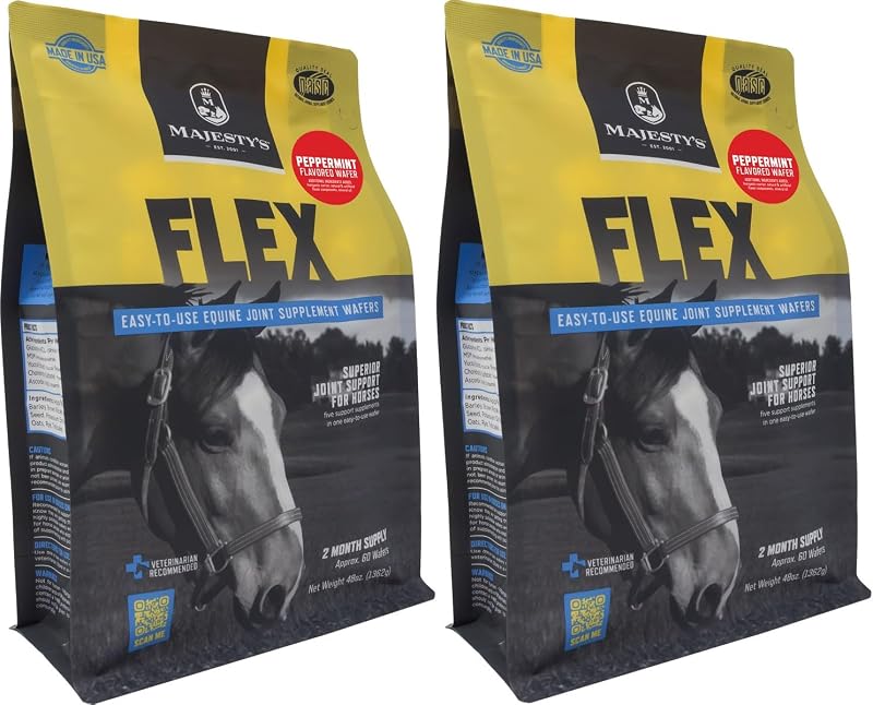 Suplemento para Articulações de Equinos Majesty's Flex Wafers com Glucosamina, MSM, Condroitina, Yucca e Vitamina C, Hortelã, Pacote com 2 (120 unidades)
