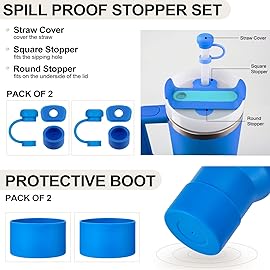 HYZ 8 Piece Accessories for Stanley Cup, Silicone Spill Proof Stopper Set and Protective Boot Including Straw Cover Cap for Stanley H2.0 20oz 30oz 40oz Tumbler, Azure