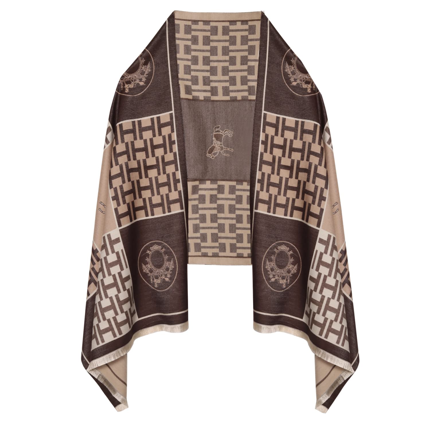 EXTREE Scarfs for Women Pashmina Silky Shawl Wrap for Evening Dressing Horse Scarf Blanket Open Front Poncho Cape, 001-brown, Medium