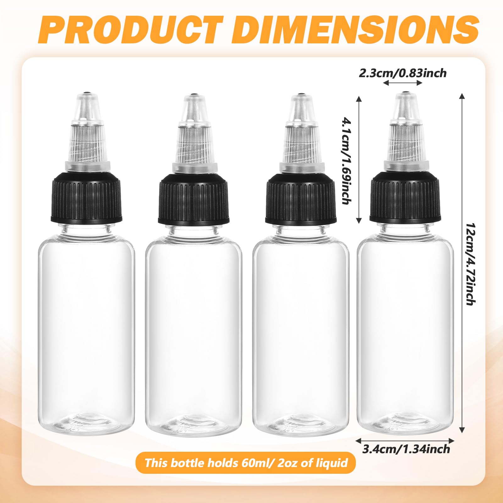 HOFURME 50 Pcs 2 oz Plastic Squeeze Bottles Dispensing with Twist Cap, Small Clear Squeeze Bottle with 2 Funnels for Liquids, Oils, Crafts, Kitchen, Household Home