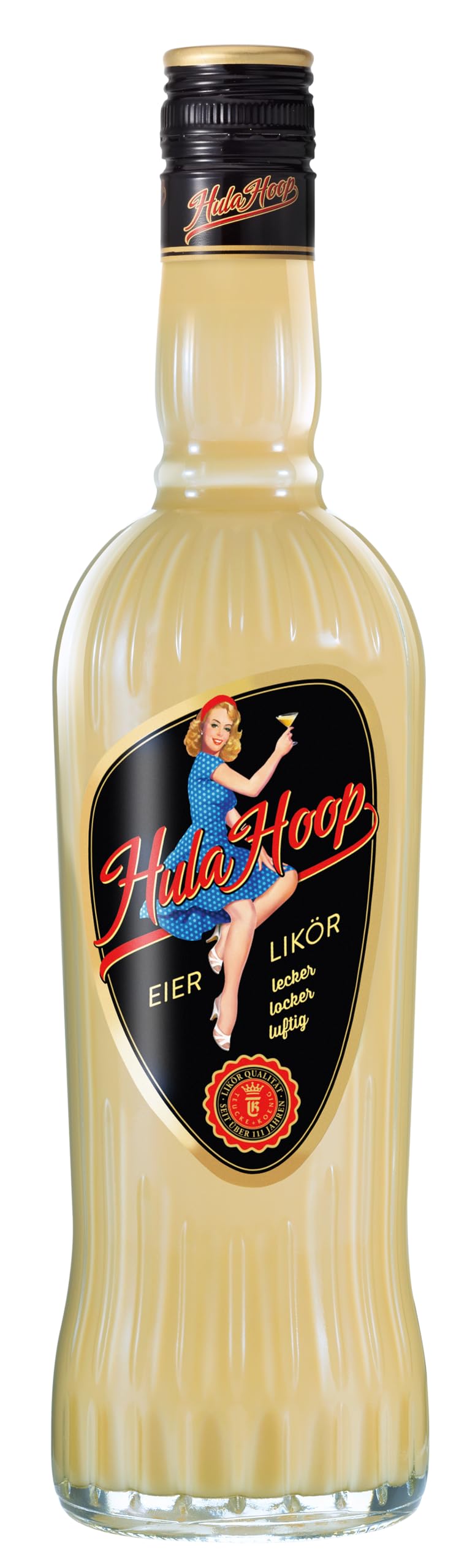 Hula Hoop Sahne Eierlikör | Kultiger Likör mit luftiger Cremigkeit | Retro-Genuss der 50er | Lecker pur, als Aperitif oder zum Backen | 0,7 l | 16% Vol.