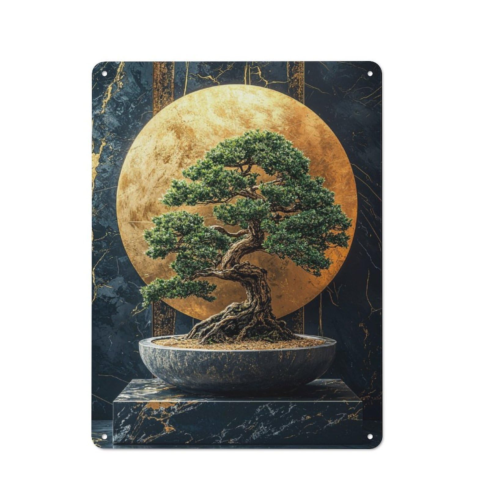 Junmoney Bonsai Tree With Golden Moon Vintage Tin Sign 40X30cm With For Man Cave Or Games Room, For Games Room Collectors