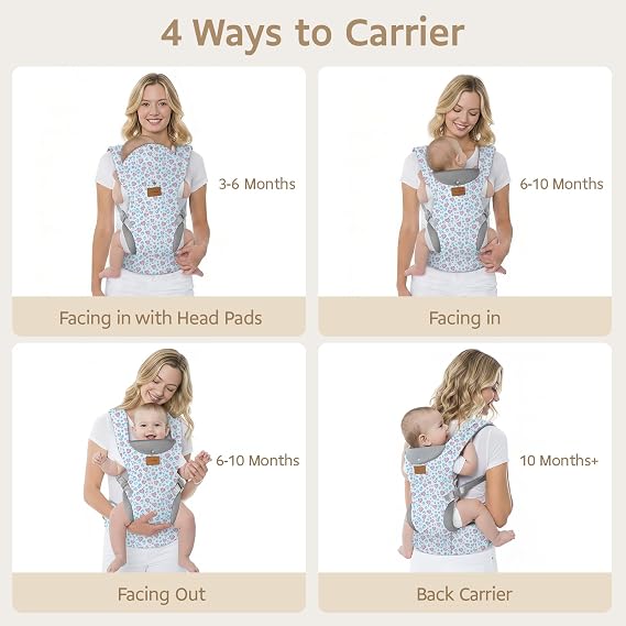 YooxArmor Baby Carrier Newborn to Toddler,Ergonomic Adjustable Toddler Carrier for 7-66 Lbs(4-36 Months),Hands-Free Baby Holder Sling Carrier,Cozy Lightweight Infant Carrier with Neck/Lumbar Support