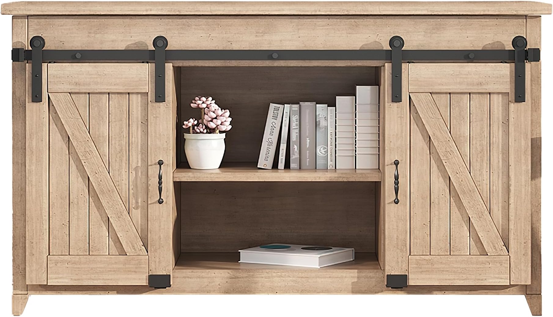 ZEKOO 7FT Super Mini Sliding Barn Door Hardware Kit for Double Door Cabinet, Small Barn Door Hardware Track Kit for TV Stand, Cupboards, Storage Cabinets, Wardrobes, I Shape Hanger (No Cabinet)