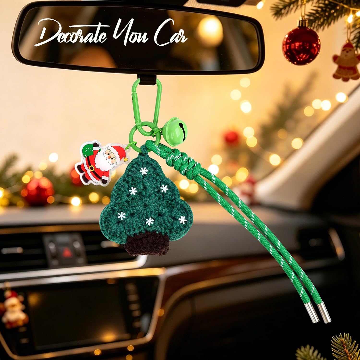 Handmade Crochet Christmas Tree Keychain with Bell Santa Acrylic image 5
