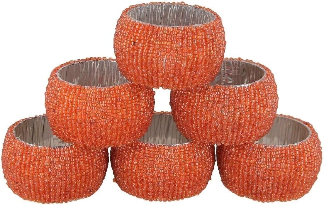 Blue Beaded Napkin Rings Set of 6 – Luxury Decorative Napkin Holders for Dining Table, Wedding, Party & Festive Table Decor – Elegant Handmade Bead Design, Durable & Reusable