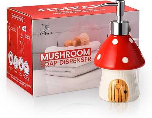 Dispensador de jabón de hongos para una bonita decoración de cocina, bonito dispensador de jabón para decoración de baño, accesorios de baño únicos