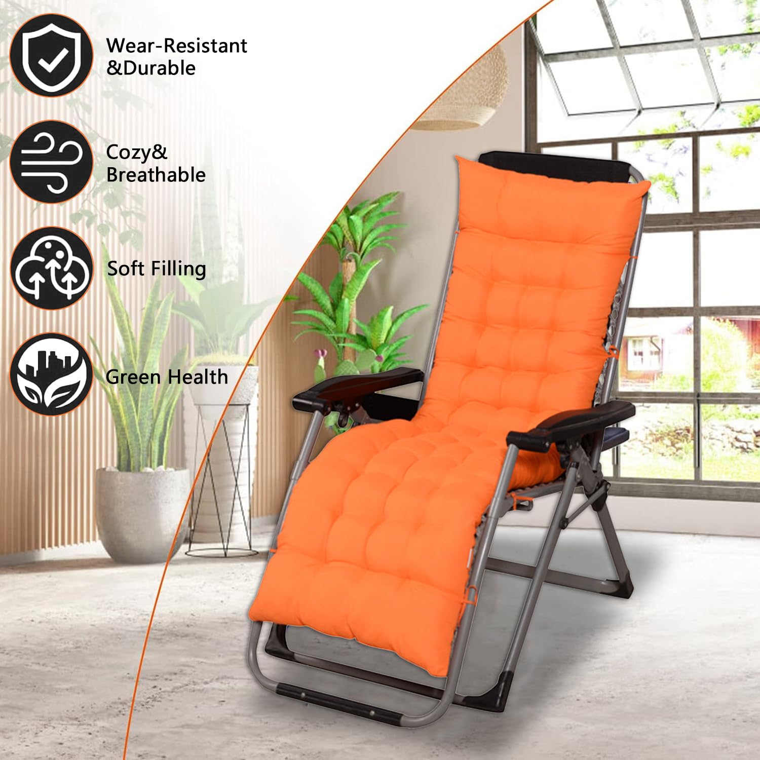 VISTABLUE High Back Chair Pads Patio Chair Cushion Lounger Solid Pillow Rocking Chair Pads with Ties for Indoor Outdoor Furniture 61x19 inch(Orange)