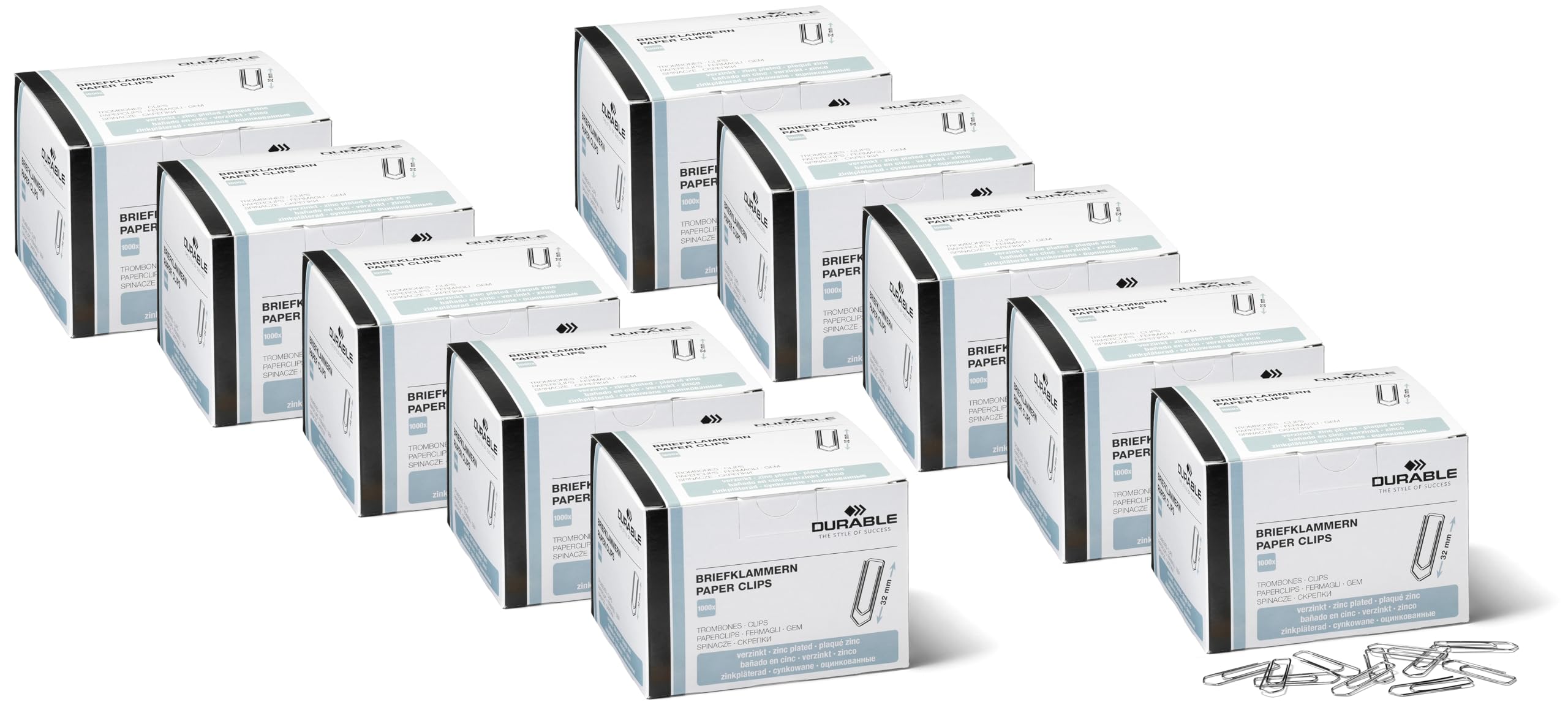 Durable Briefklammern, 32 mm, 1000 Büroklammern, verzinkt, 121125 (verzinkt, 32mm (10 Packungen))