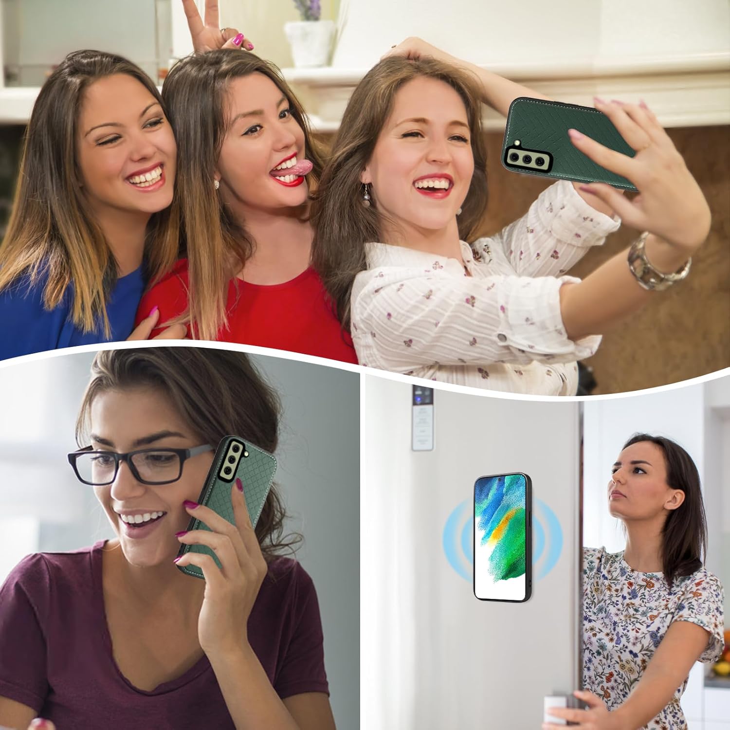 Asuwish Phone Case for Samsung Galaxy S21 FE 5G Zipper Wallet Detachable Cell Cover with Tempered Glass Screen Protector Strap Flip Card Holder S 21 EF S21FE5G UW S21FE 21S G5 6.4 inch Women Green