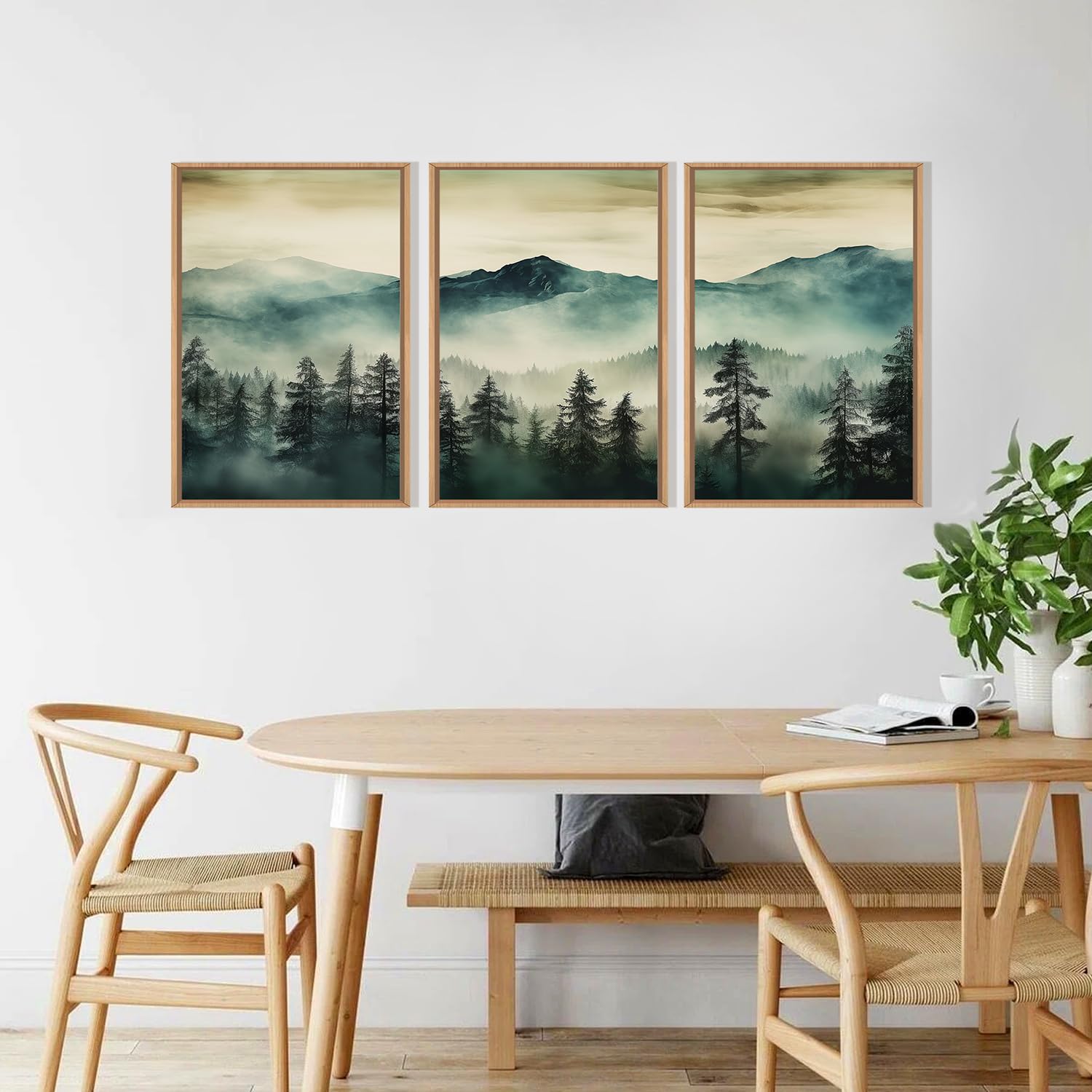 Wandbild-Set 'Mitternachtsgebirge' – Abstrakter Wald & Blumenfeld, Gerahmt, 40,6x61 Cm