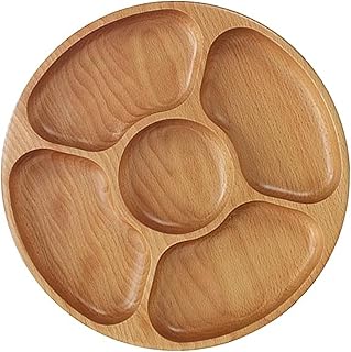 ALMEKAQUZ Divided Wooden Plate Round Dessert Dish Appetizer Serving Tray