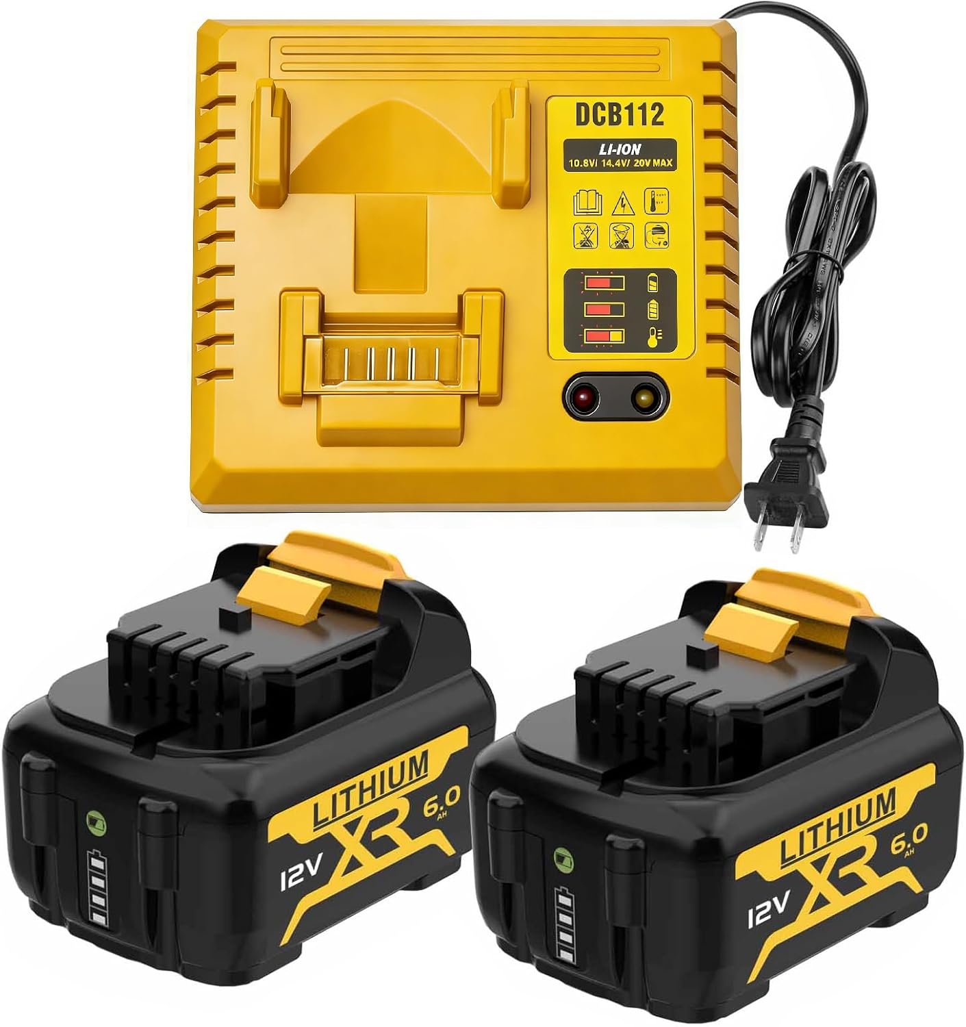 2-Pack 6.0Ah 12V Battery Replacement for Dewalt 12V Max, Professional Power for Auto Repair & Construction, Compatible with DCB120 DCB122 DCB124 DCB127 | Not for 20V/18V Tools