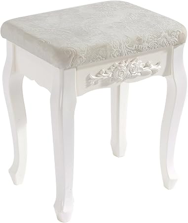 Tabouret Coiffeuse/Piano Blanc Laqué Avec Coussin - 41x30x45cm, MDF, Coussin Antidérapant