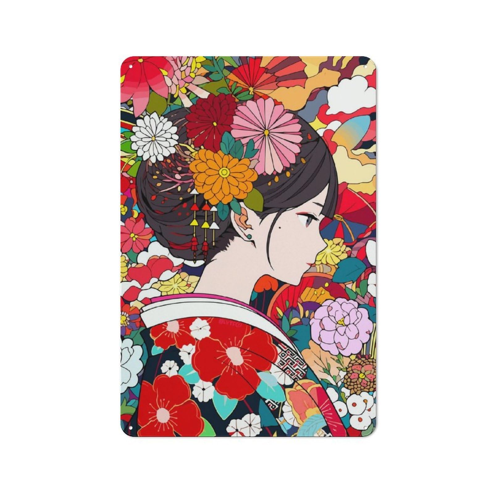 Junmoney Girls Japan Flowers Manga Retro Metal Wall Sign 30X20cm With For Garage Wall, A Decorative Metal Sign For Garages And Workshops