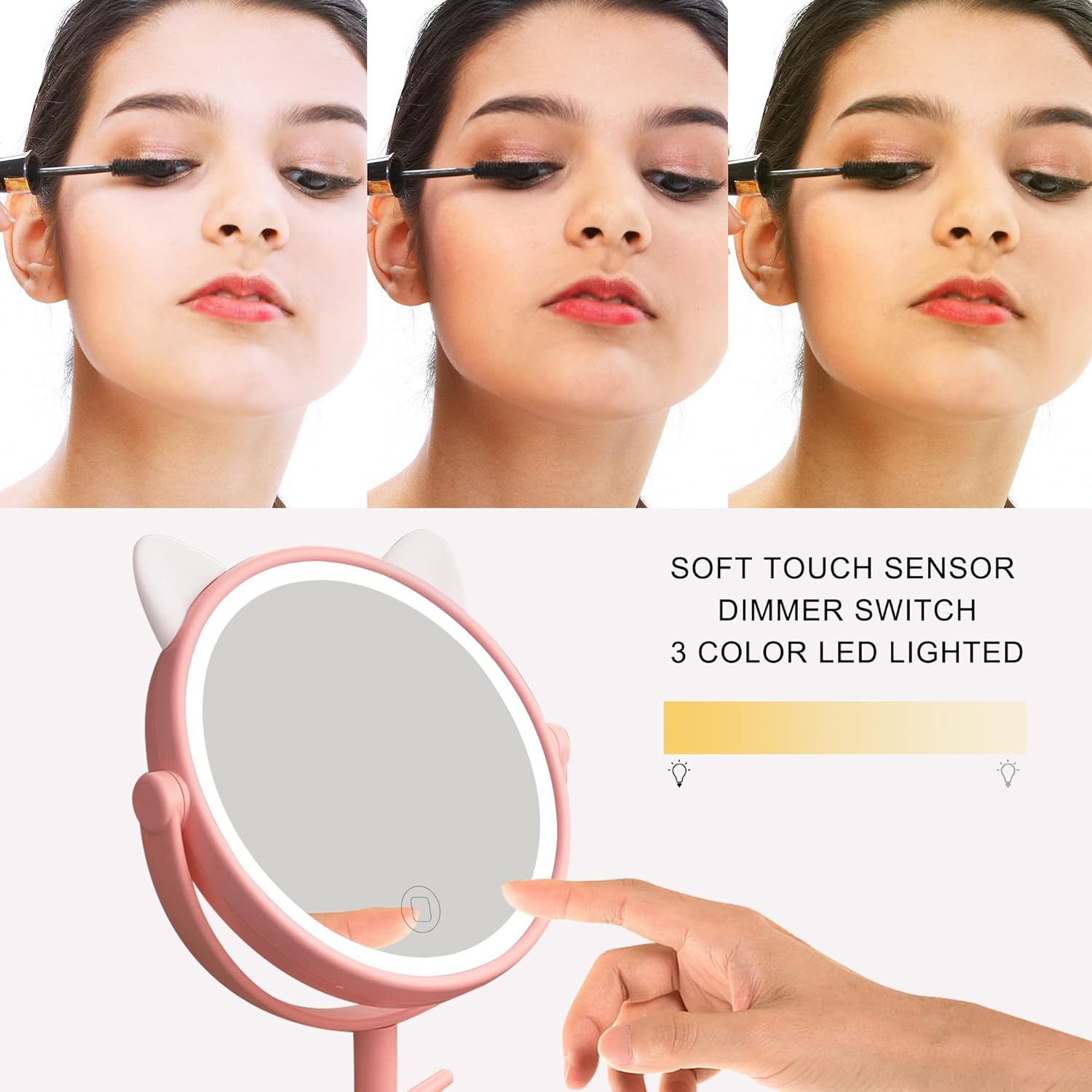 Nonebranded Vanity Mirror with Lights & Desk Mirror Lights Touch-Screen Light Control Portable High Definition Cosmetic Lighted Up Mirror with USB Port in 360 Degree Rotation(Pink)