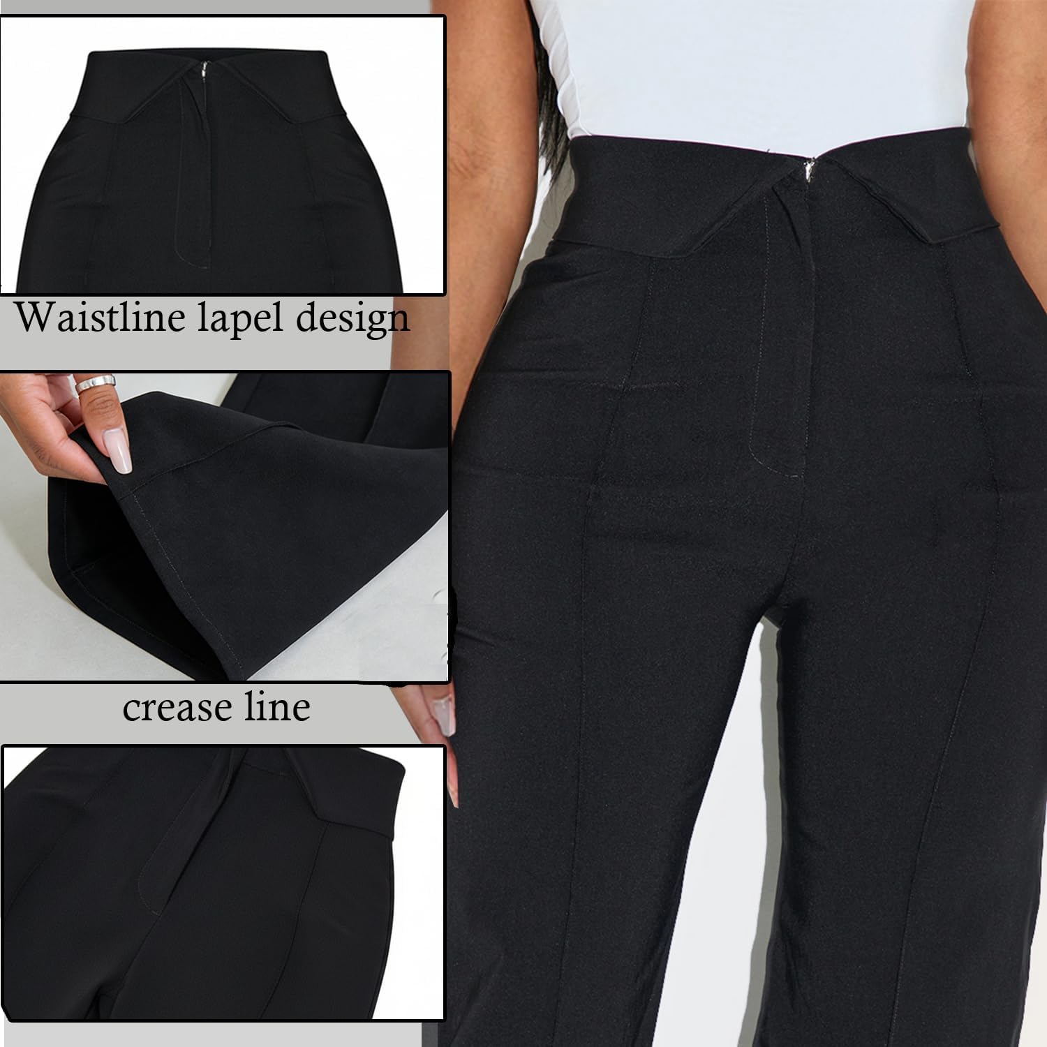 Women's High Waisted Dress Pants with Waist Lapel Wide Leg Stretchy Work Pants Wrinkle Free Business Casual Trousers - Image 5
