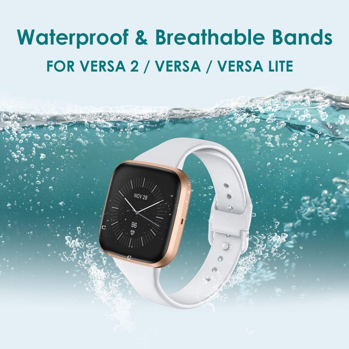 CAVN 3 Pcs Sport Bands Compatible with Fitbit Versa 2 / Versa/Versa Lite, Bands for Women Men Silicone Narrow Watch Strap Replacement Waterproof Breathable Wristband Accessories