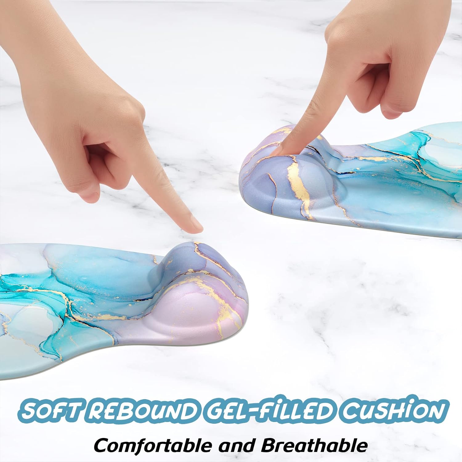 Hsurbtra Ergonomic Mouse Pad with Wrist Rest Support, Gel Mouse Pads with Non-Slip PU Base, Pain Relief Memory Foam Computer Mat, Cute Office Supplies Desk Decro Accessories, Marble image 3