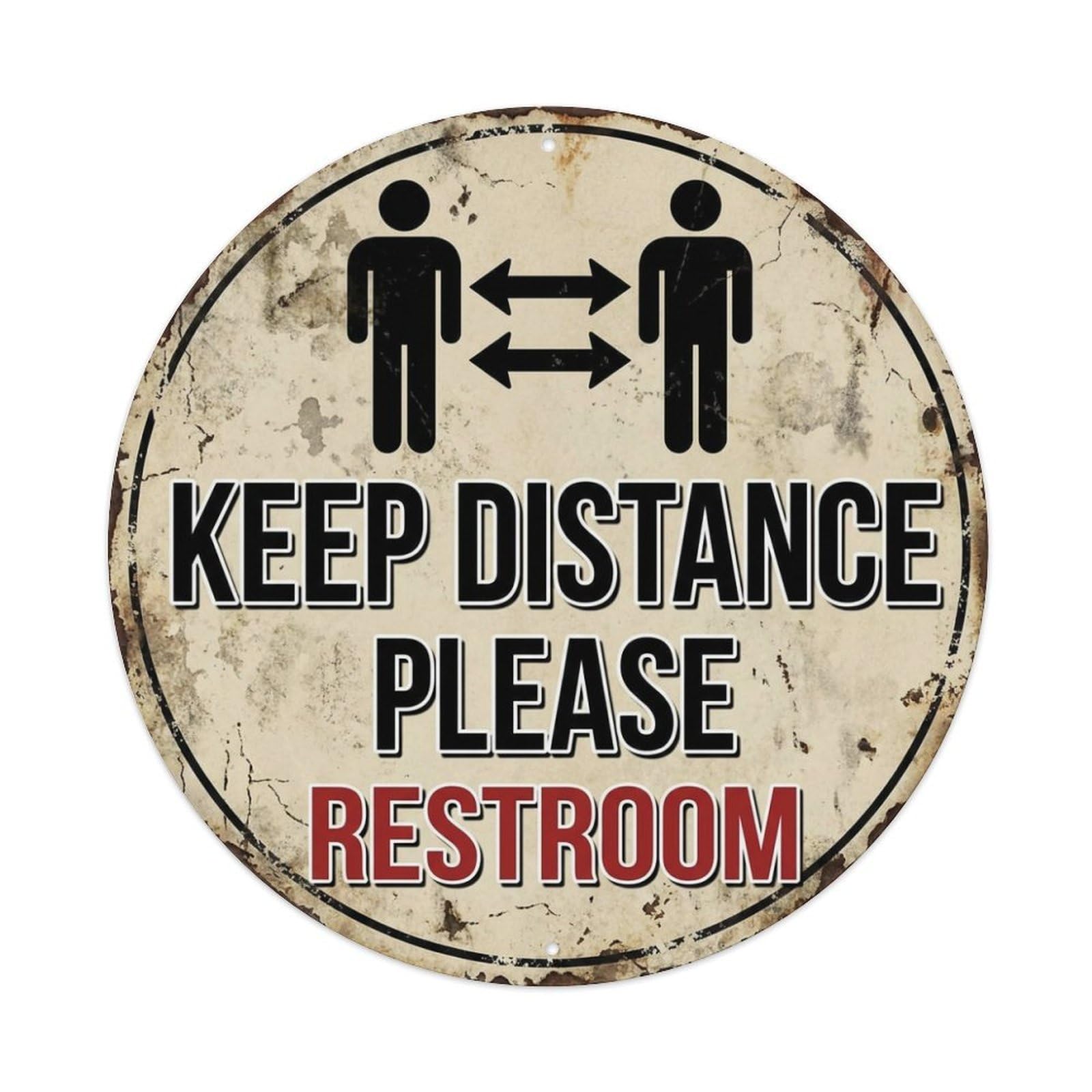 Metal Tin Sign Keep Distance Please Restroom Warning Sign