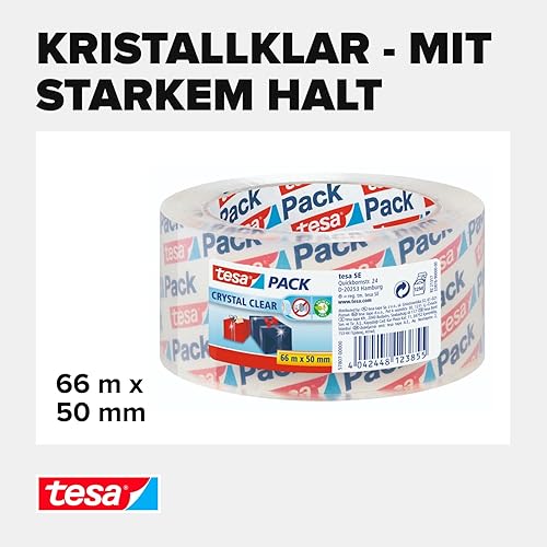 Vista 3 de tesa Paquete de cinta de embalaje transparente para embalaje de cajas y paquetes pesados, 216.5 ft x 1.969 in