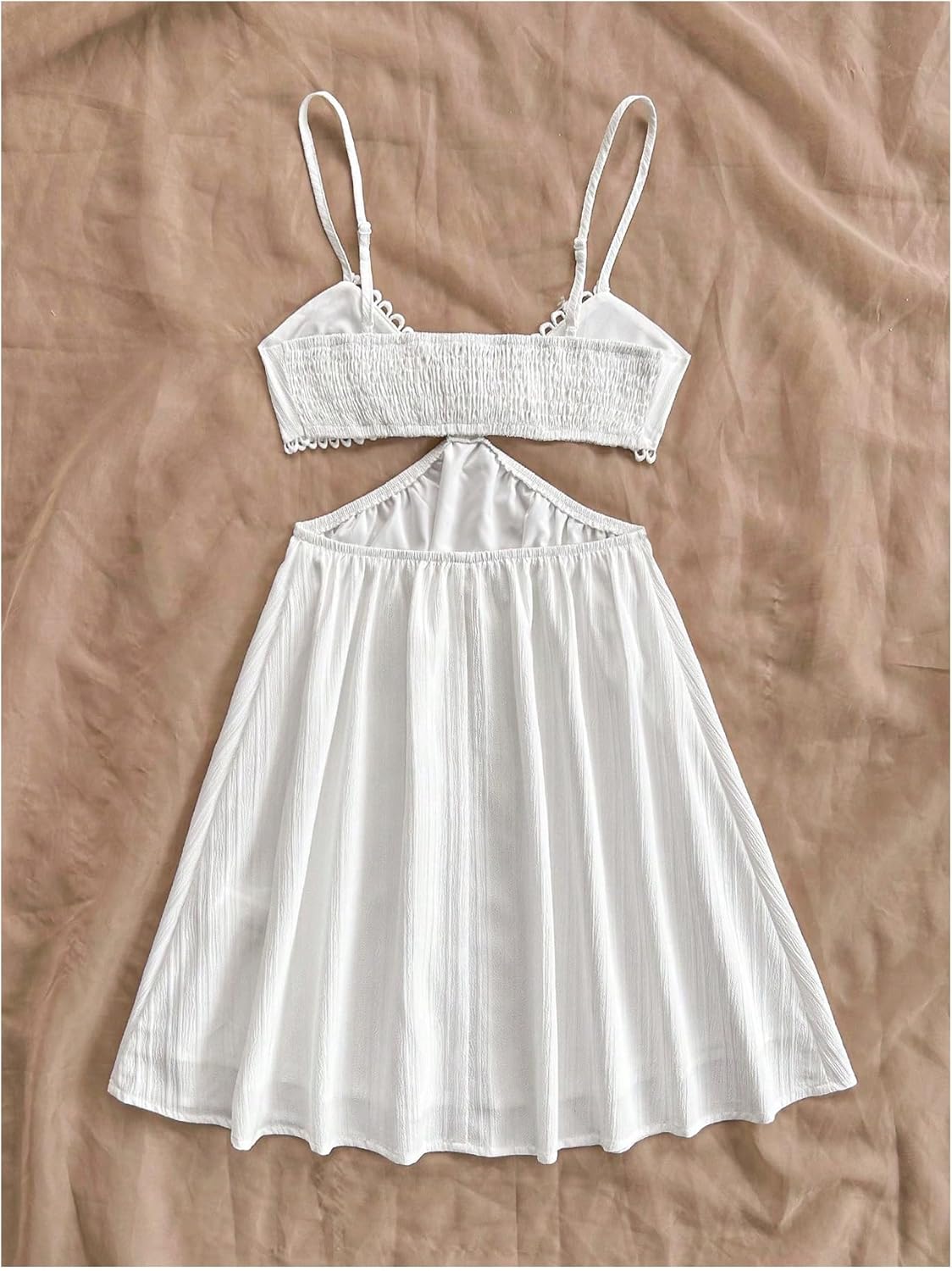 OYOANGLE Women's Cut Out Smocked Sundress Backless Ruffle A Line Cami Dress Flowy Mini Dress - Image 2