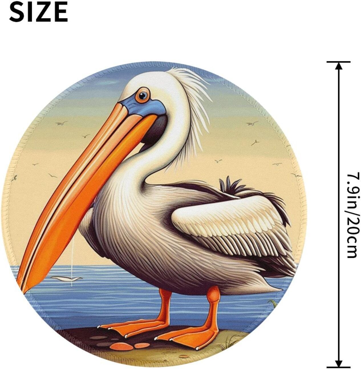Pelican Birds Round Mousepad 8 Inch Waterproof Non-Slip Mousemat Funny Small Gaming Mousepad with Rubber Base and Stitched Edge Desk Decor Accessories for Home Office Work image 3